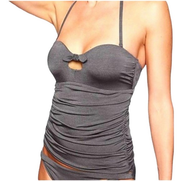 Athleta Other - Athleta Aqualuxe Tankini Swim Top Gray Halter Tie Neck UPF 50 Sz S
